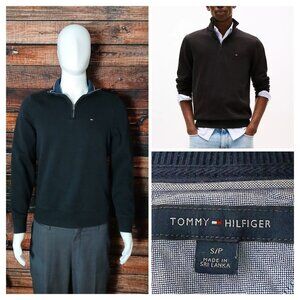 Tommy Hilfiger Sweater Mens S Classic Black Quarter Zip Pullover Cotton